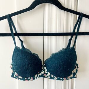 GapBody Favorite Demi Plunge Lace Bra Teal Green Sz 34B